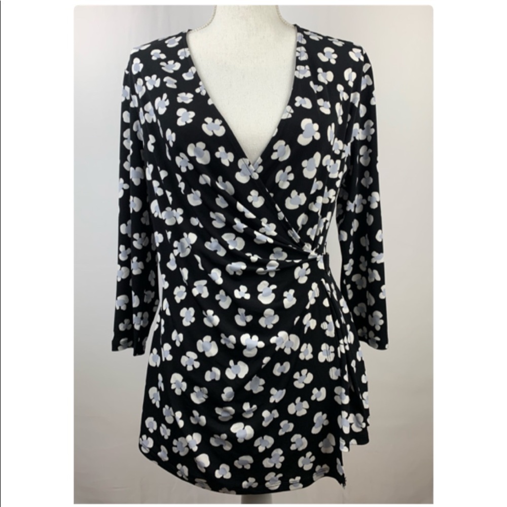 Anne Klein Floral Plunging Neckline Top